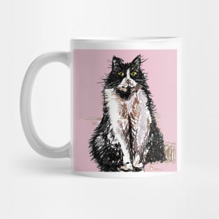 Tuxedo Cat Cute Drawing - on Pink Mug